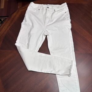 LOFT White Denim Skinny Jeans Frayed Hem Size 4/27